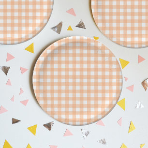 Prato De Papel Gingham Verificado Peach Picnic Xadrez