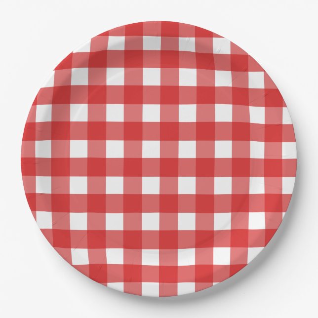 Prato De Papel Gingham vermelho e branco (Frente)