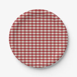 Prato De Papel Gingham Vermelho e Branco