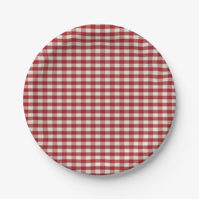 Prato De Papel Gingham Vermelho e Branco (Frente)