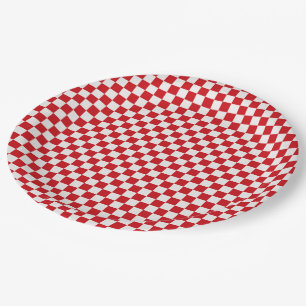 Prato De Papel Gingham Vermelho E Branco Verificado