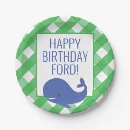 Prato De Papel Gingham Whale Personalizado Plates