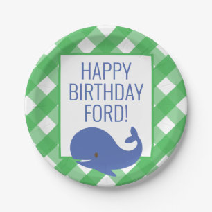 Prato De Papel Gingham Whale Personalizado Plates