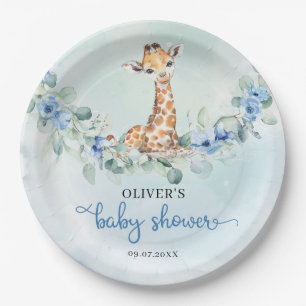 Prato De Papel Girafa aquática popular flores azuis safari