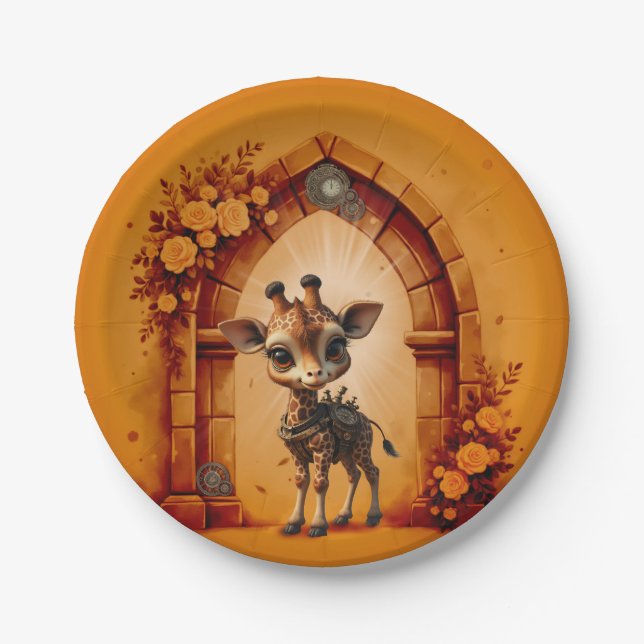 Prato De Papel Girafa bebê em desenho animado (Frente)
