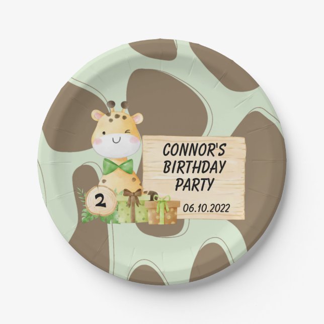 Prato De Papel Girafa Bonita Para Bebês (Frente)