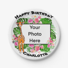 Prato De Papel Girafa-branca, bonito, rosa, floresta tropical flo