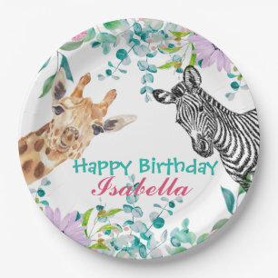 Prato De Papel Girafa zoológico da selva Floral Aniversário