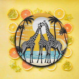 Prato De Papel Girafas na praia