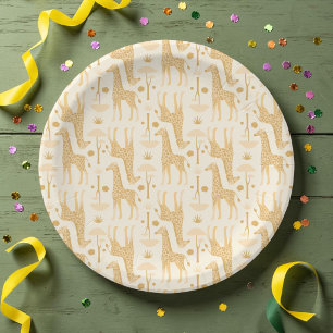 Prato De Papel Girafas na savana em amarelo