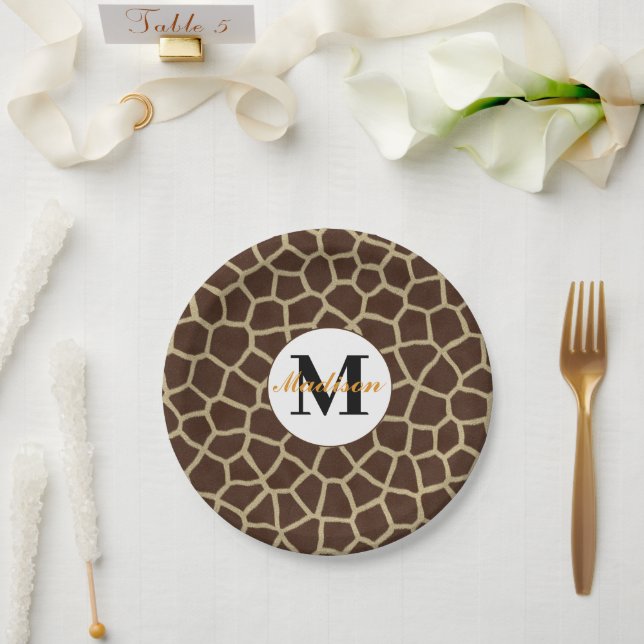 Prato De Papel Giraffe Animal Print (Casamento)