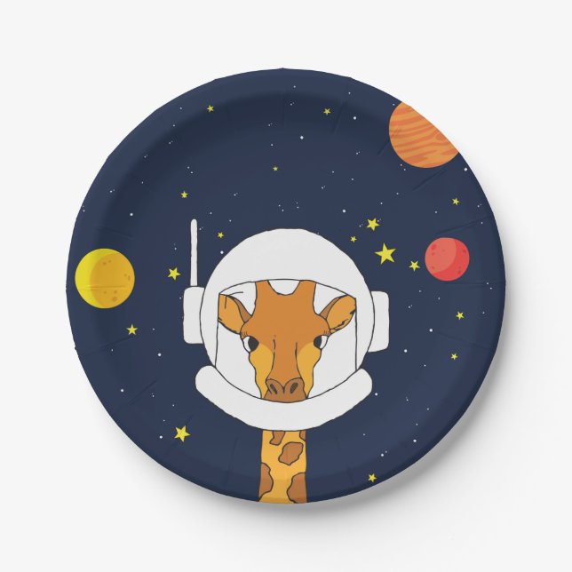 Prato De Papel Giraffe Astronauta Animal Com Clipe De Capacete Es (Frente)