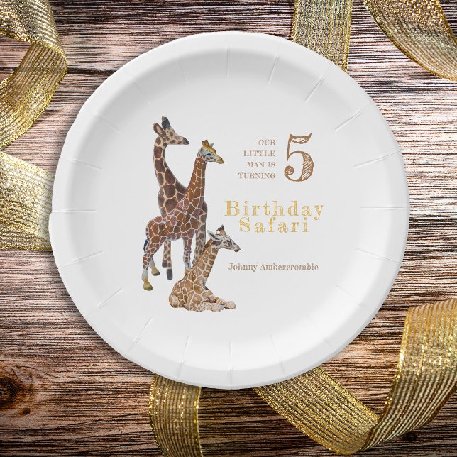 Prato De Papel Giraffe Birthday Safari (Giraffe birthday safari paper plates)