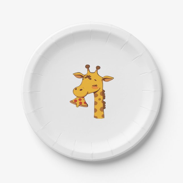 Prato De Papel Giraffe pizza comida hamburger fofo feliz aniversá (Frente)