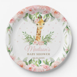 Prato De Papel Giraffe Rosa, Chá de fraldas Floral, Aniversário