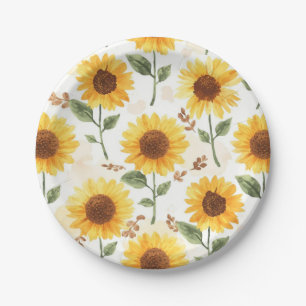 Prato De Papel Girassóis Amarelos Aquarela Floral Caprichoso