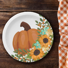 Prato De Papel Girassóis Encantadores & Abóbora Laranja