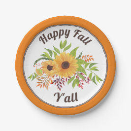 Prato De Papel Girassol das flores do sol laranja Feliz outono Y