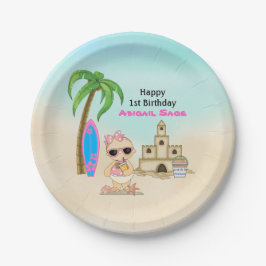 Prato De Papel Girl Beach Baby Sandcastle, primeiro aniversario d