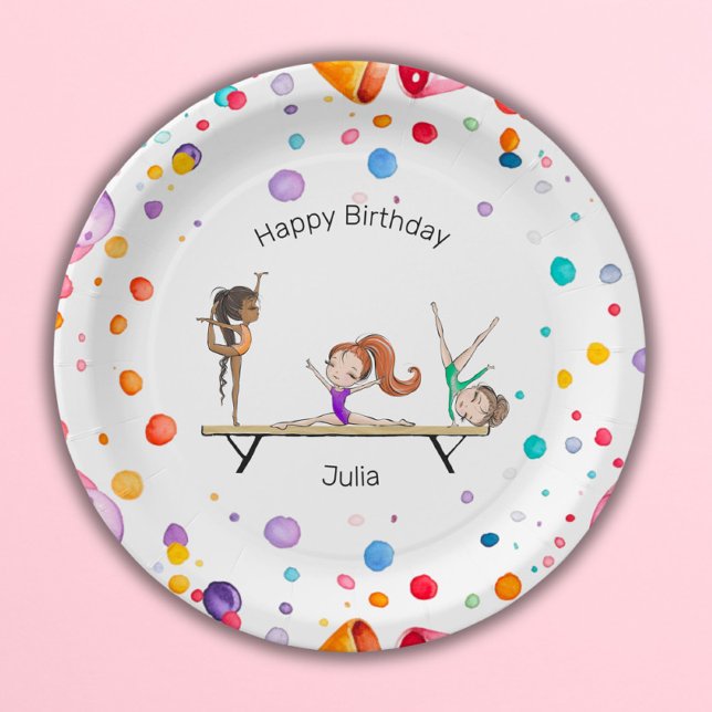 Prato De Papel Girls Gymnastics Festa de aniversário dos Balões A (Criador carregado)