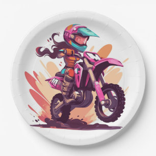 Prato De Papel Girls Motocross Party Plate