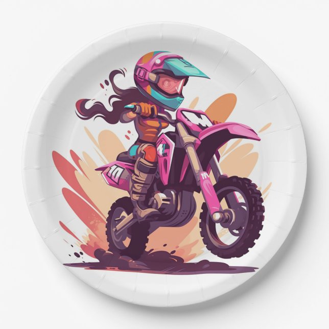 Prato De Papel Girls Motocross Party Plate (Frente)