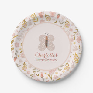 Prato De Papel Girls Pink Gingham Wildflower Paper Pla