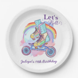 Prato De Papel Girls Roller Skating Festa de aniversário roxa