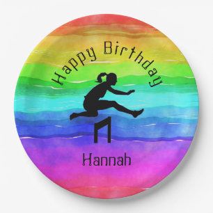 Prato De Papel Girls Track & Field Rainbow Watercolor Placas