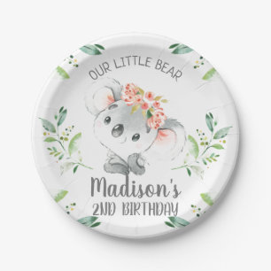 Prato De Papel Girls Watercolor Koala Bear Birthday