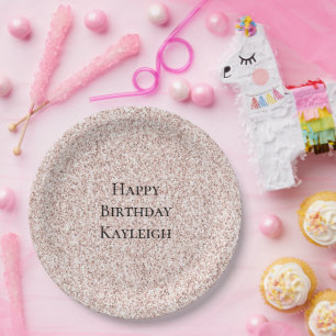 Prato De Papel Girly Glam Blush Pink Glitter Birthday