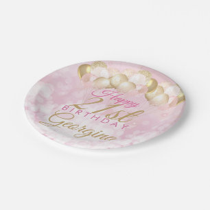 Prato De Papel Girly Pink Balloons aniversário de 21 anos