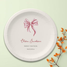 Prato De Papel Girly Pink Bow Girl Sweet Sixteen Birthday
