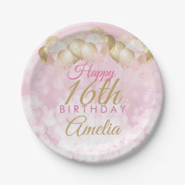 Prato De Papel Girly Pink Glitter Balões 16º Aniversário