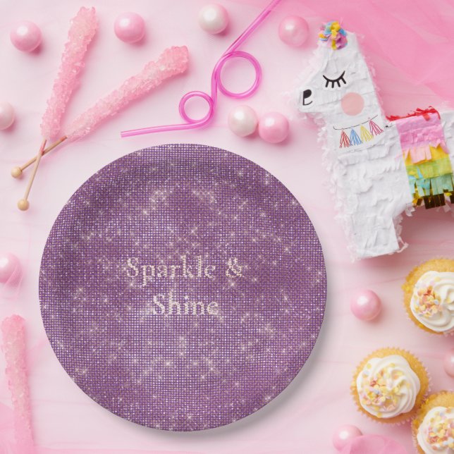 Prato De Papel Girly Purple Glitzy Sparkle (Festa)