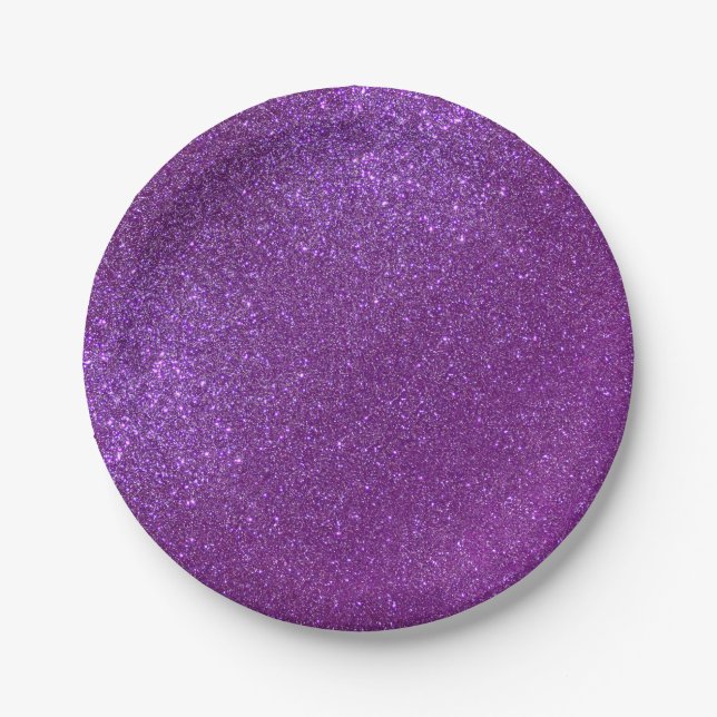 Prato De Papel Girly Sparkly Royal Purple Glitter (Frente)