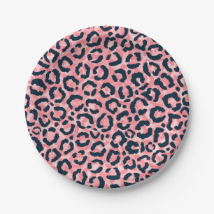 Prato De Papel Giry Artsy Pink Blue Leopard Impressão Animal