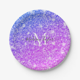 Prato De Papel Giry Purple e Pink Glitter Monographic Name