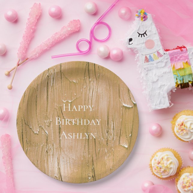 Prato De Papel Glacé de Bolo Amarelo de Creme Dourado Aniversário (Festa)