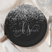 Glam Black Silver Glitter Monograma