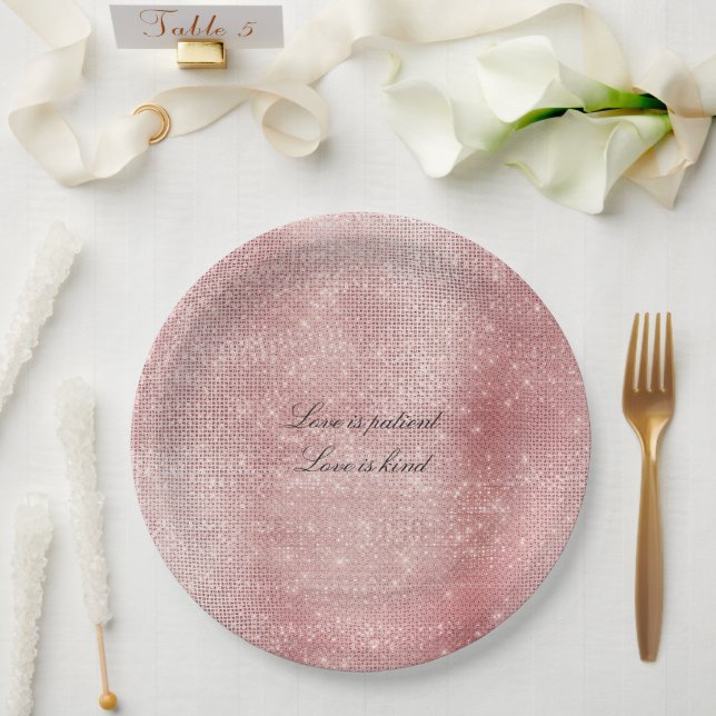 Prato De Papel Glam Blush Glitzy Sparkle Rosa (Casamento)