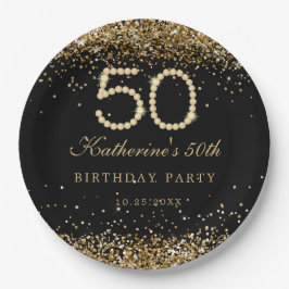 Prato De Papel Glam Gold Diamonds 50th Birthday Party Paper Plate