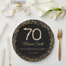 Prato De Papel Glam Gold Diamonds 70th Birthday Party Paper Plate