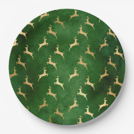 Prato De Papel Glam Green Dourado Reindeer Christmas