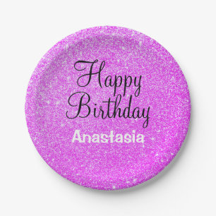 Prato De Papel Glam Happy Birthday Roxple Glitter Nome do Sparkle