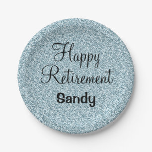 Prato De Papel Glam Happy Retirement Blue Silver Glits Sparkles