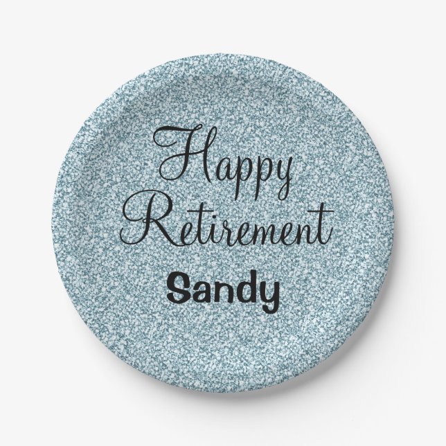 Prato De Papel Glam Happy Retirement Blue Silver Glits Sparkles (Frente)