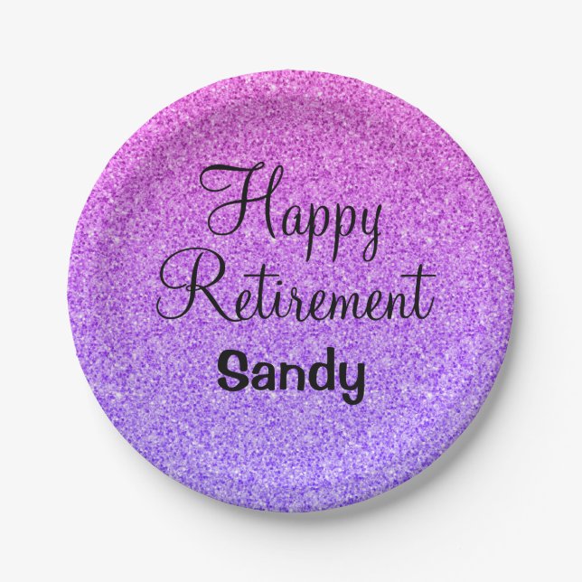 Prato De Papel Glam Happy Retirement Ombre Roxo Glitter Sparkle (Frente)