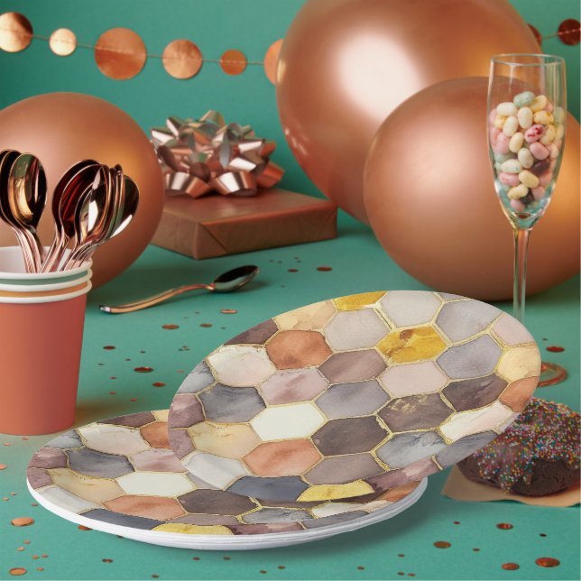 Prato De Papel Glam Honey Comb Blush Champagne Abstrato (Múltiplo)