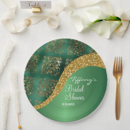 Prato De Papel Glam Ouro Brilho Verde Metálico Nupcial